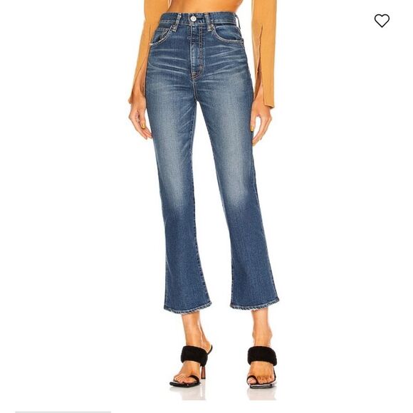 Moussy Vintage Otis Flare High Waisted Blue Denim Jeans Cropped Size 30 - Picture 1 of 14